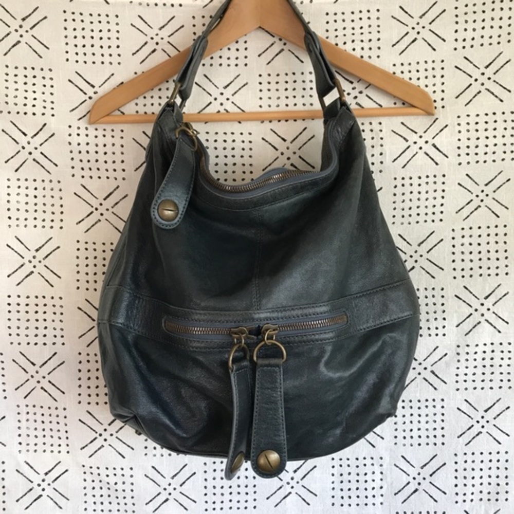 GERARD DAREL // Dark Teal Blue Green Midday Midnight Large Leather bag